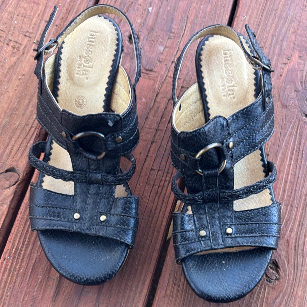 Bussola T Wedge Snake Coal Black Cork Sandals